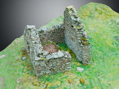 Garden Landscape Featuring Ancient Stone Ruins On Lush Green Grass With Mossy Stones 3d model