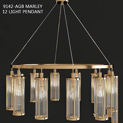 Elegant Golden Metal Frame Chandelier With Transparent Glass Columns Hanging Design 3d model