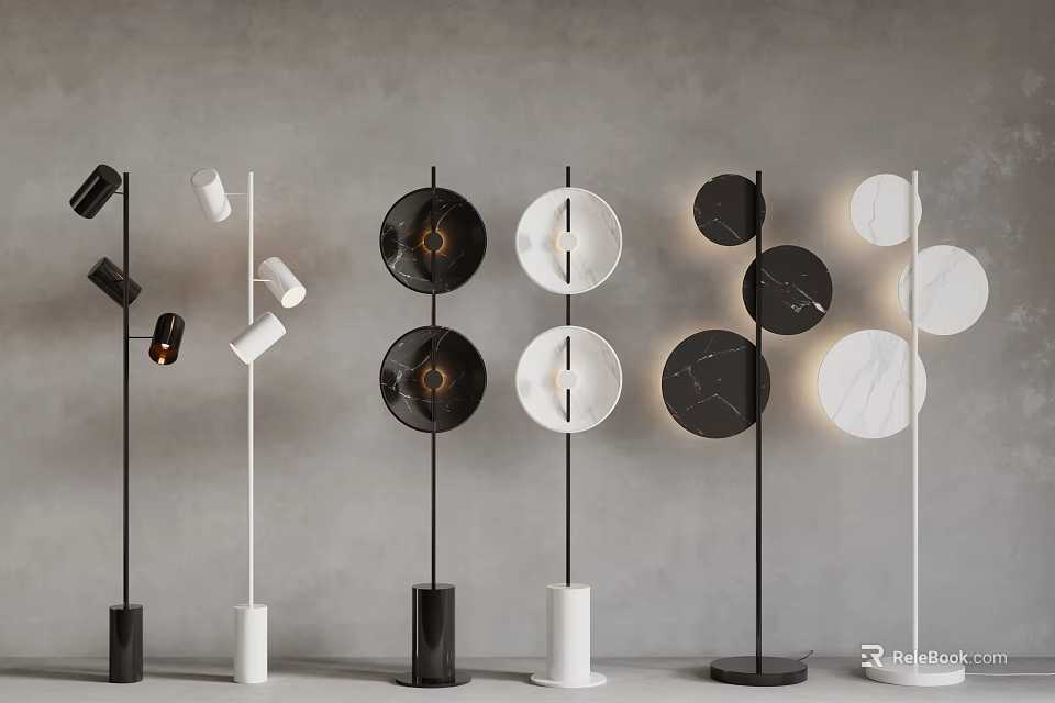 Modern Floor Lamps In Black And White With Unique Designs 3d model 