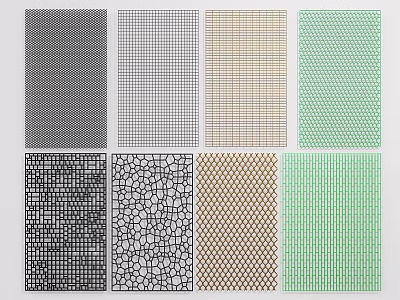 Various Fence Mesh Patterns With Different Grid Designs And Colors 3d model