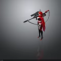 Red Clad Fantasy Character And Mythical Creature With Battle Weapon