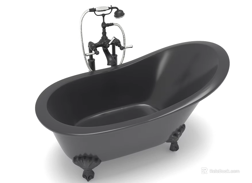 Elegant Black Freestanding Bathtub With Claw Feet And Classic Faucet Design 3d model 