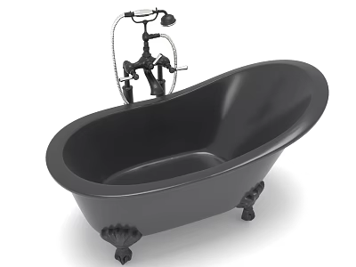 Elegant Black Freestanding Bathtub With Claw Feet And Classic Faucet Design 3d model