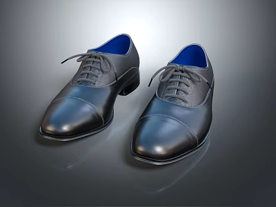Black Polished Leather Formal Lace Up Shoes With Blue Inner Lining For Elegant Business Attire 3d model