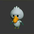 Cute White Cartoon Bird Character With Yellow Beak Blue Wings And Orange Feet