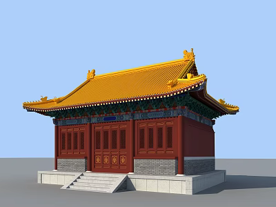 Ancient Chinese Architecture With Yellow Glazed Roof Red Wooden Walls Stone Steps And Traditional Decorations 3d model