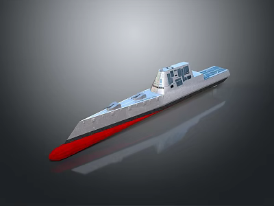 Modern Naval Ship 3D Model With Sleek Design Red Bottom And Gray Hull 3d model