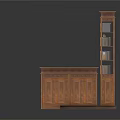 Wooden Bookcase With Multiple Shelves Filled With Books And Side Cabinet On Parquet Floor