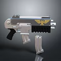 Silver Sci Fi Gun With Golden Eagle Emblem And Detachable Magazines