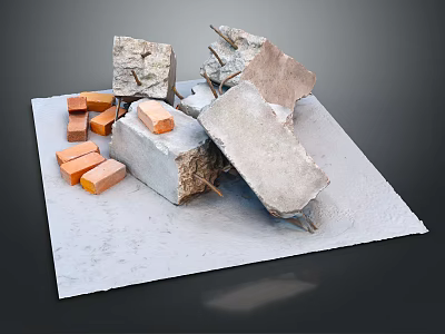 Assorted Building Construction Components With Orange Bricks And Concrete Blocks On White Platform 3d model