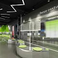 Modern Fitness Gym Reception With Circular Desk Green Logo SUSO DANCE Black Green Decor