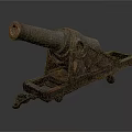 Ancient Rusty Iron Cannon On Wooden Carriage With Metal Wheels