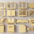 Gold Book Icon Wall Decor With Open Book Stack Musical Note And Bookmark Shapes 3d model