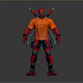 Man in Orange Hoodie with Two Swords on Back Wearing Black Gear Gloves and Boots