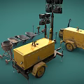 Yellow Heavy Duty Construction Equipment Including Concrete Mixers Wheelbarrows And Road Lights