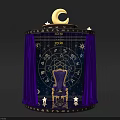 Mystical Zodiac Themed Structure With Purple Curtains Moon Stars And Ornate Chair