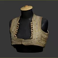 Gold Embroidered Vest With Beaded Decorations On Black Mannequin And Yellow Cap