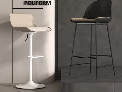 Modern Beige And Black Bar Stools Minimalist Upholstered Poliform Contemporary Design 3d model