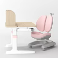Kids Adjustable Desk with Pink and Gray Study Chair and Storage Compartments