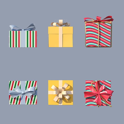 Colorful Assorted Gift Boxes With Striped Patterns And Decorative Ribbon Bows 3d model