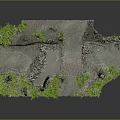 Ruined Landscape Scene With Stone Walls Green Foliage And Dry Tree Trunks