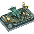 Green Fighter Jet On Military Platform With Equipment And Structural Design Elements 3d model