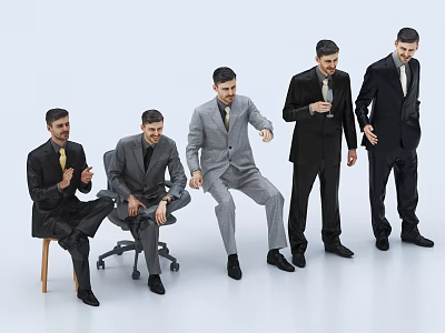 Group Of Men In Suits Sitting And Standing Against White Background 3d model