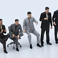 Group Of Men In Suits Sitting And Standing Against White Background