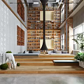 Book Art Interior With Multi Tiered Bookshelves Reading Area And Wall Art