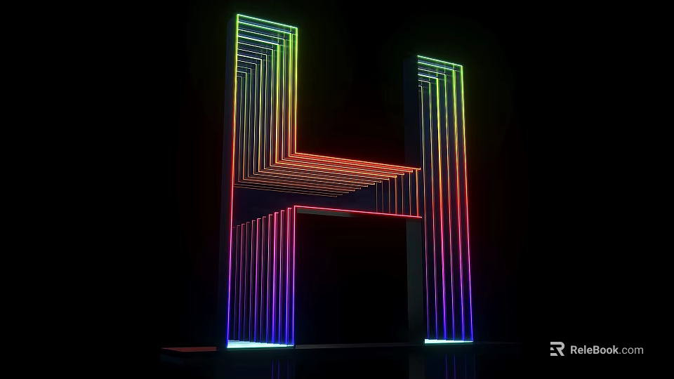 3D Letter H Design With Colorful Illuminated Lines On Black Background 3d model 