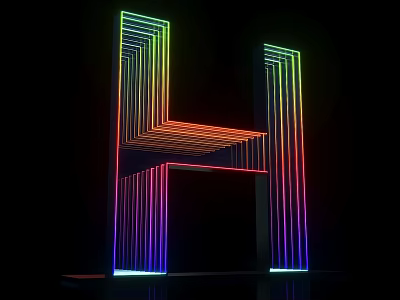 3D Letter H Design With Colorful Illuminated Lines On Black Background 3d model