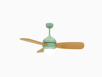 Stylish Light Green Ceiling Fan Light with Wooden Blades and White Light 3d model