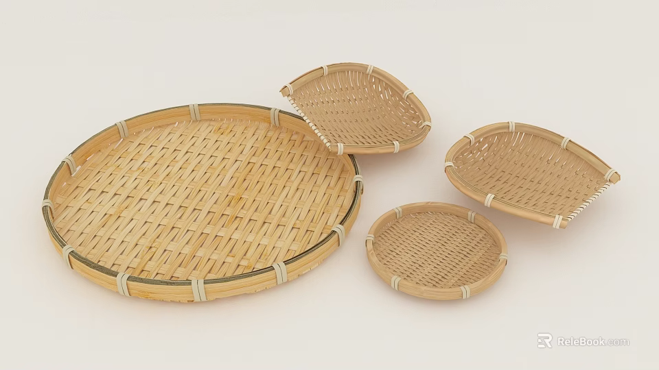 Bamboo Woven Tableware Set With Various Sizes 3d model 