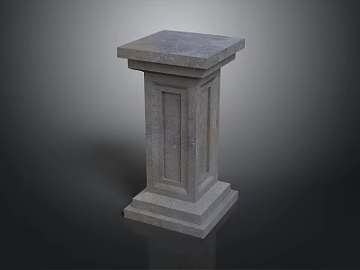 Architectural Gray Stone Pillar With Square Top And Textured Base Design 3d model
