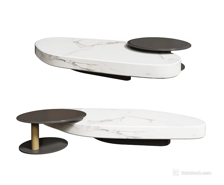 Modern Coffee Table With White Marble Surface And Black Circular Accent Design 3d model 