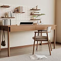 Modern Wooden Desk Interior With Perforated Board Shelves Books Potted Plant Laptop And Upholstered Chair
