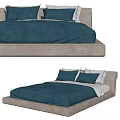 Comfortable Double Bed With Blue Duvet Gray Headboard And White Pillows 3d model