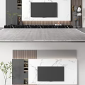 Modern TV Background Wall Interior With Marble Panel And Wooden Stripes Design 3d model