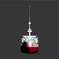 Detailed Warship 3D Model With Red Hull White Superstructure Multiple Funnels Masts And Deck Equipment