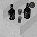 Labeled Liquor Bottles And Glasses With Amber Liquid On Modern Gray Countertop