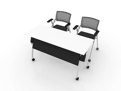 Modern Office Table and Chair Set with White Top Mesh Backrest and Rolling Wheels 3d model