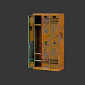 Vintage Yellow Metal Entryway Side Cabinet With Open Door And Interior Storage Shelves