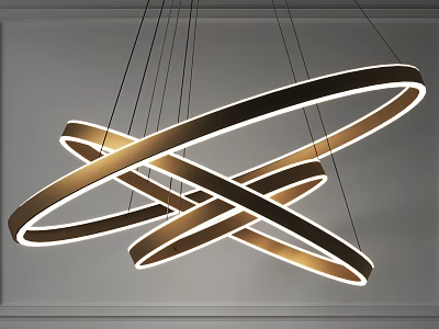 Modern Golden Metallic Chandelier With Intertwined Circular Rings And Illuminated Design 3d model