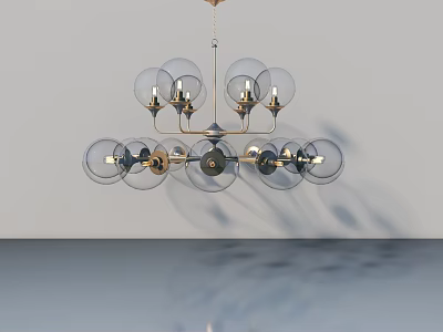 Elegant Modern Chandelier With Multiple Transparent Glass Globes And Brass Frame 3d model