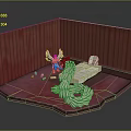 Winged Game Movie Character In Red Room With Bed Glowing Weapon And White Tangled Elements