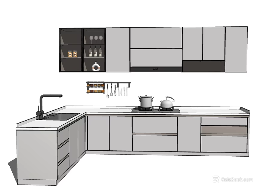 Modern Kitchen Cabinets Design With Upper Lower Storage And Countertop 3d model 