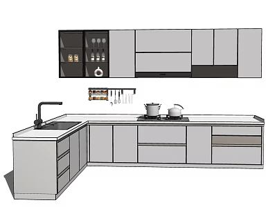 Modern Kitchen Cabinets Design With Upper Lower Storage And Countertop 3d model