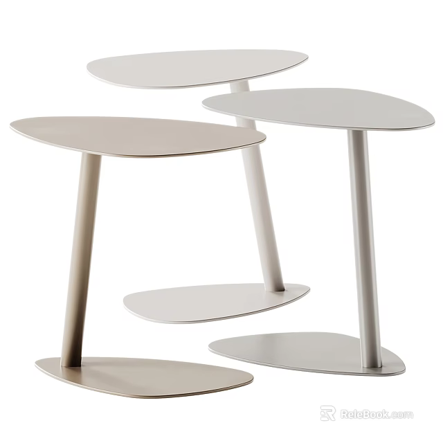 Three Modern Light Toned Side Tables With Slim Legs And Minimalist Design 3d model 