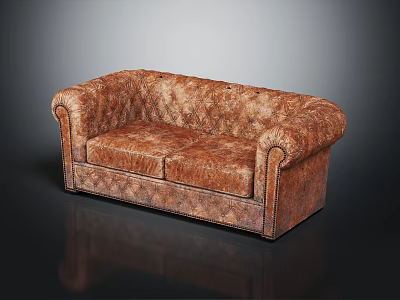 Vintage Brown Leather Sofa With Diamond Tufted Pattern And Classic Style 3d model