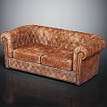 Vintage Brown Leather Sofa With Diamond Tufted Pattern And Classic Style 3d model